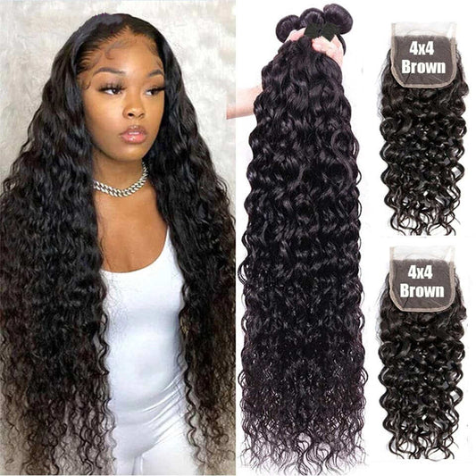 Water Wave 3 Bundles With 4x4 Lace Closure