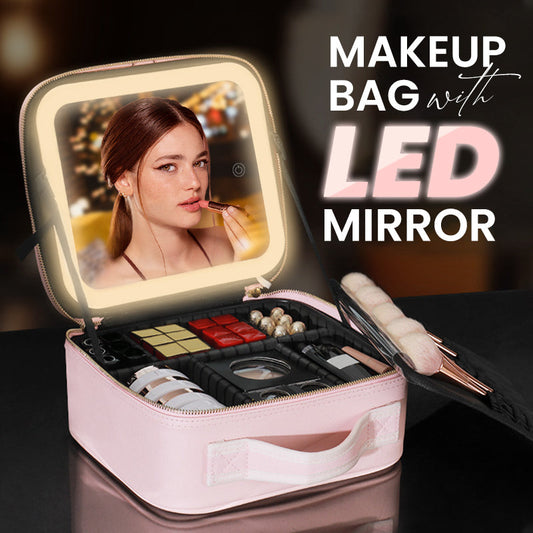 & Flawless Makeup Anywhere – Portable LED Mirror Makeup Bag