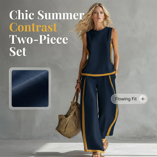 Casual Sleeveless Colorblock Top & Wide-Leg Pants Set – Soft, breathable & flowy – Perfect for summer days, beach or casual chic – effortless matching style