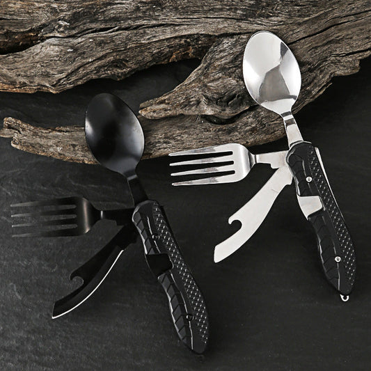 UP TO ! 4-in-1 Folding Tableware Set – Compact, Stainless Steel, Multi-Tool