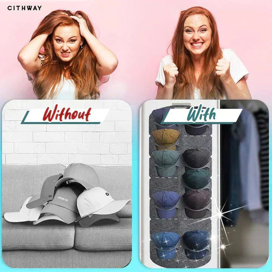 Hanging Hat Rack with 14 Pockets – Keeps hats in shape, no creases. Space‑saving, easy to hang. Perfect for caps & sun hats