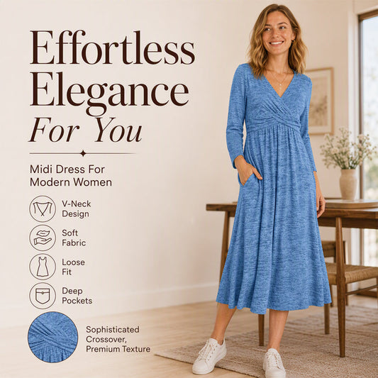 Women's Wrap V Neck Dress with Pockets– Flattering Feminine Fit With Pockets For Effortless Everyday Style