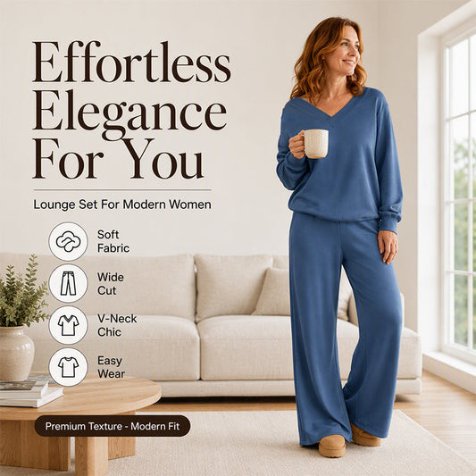 Effortless Comfort | Women's V-Neck Off-Shoulder Top & Wide-Leg Pants 2-Piece Set
