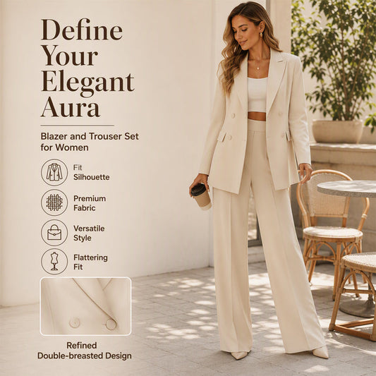 Effortless Elegance | Women's Tailored Blazer & Pants 2-Piece Set
