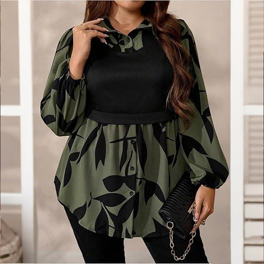 Effortless Layered Style | Women's Floral Print Fake 2-Piece Pullover Shirt