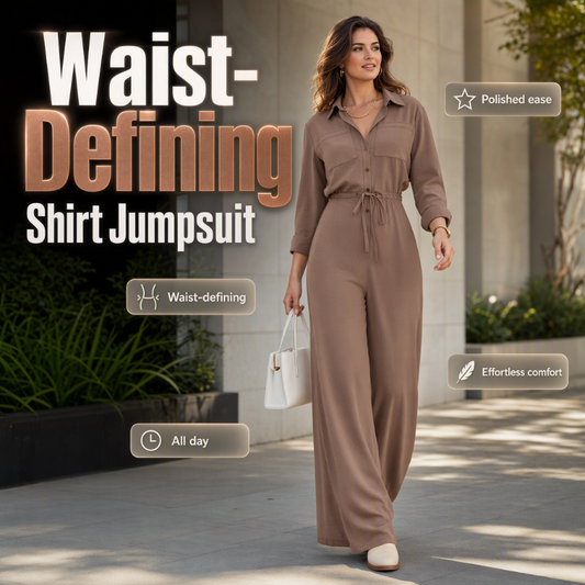Flattering One-Piece Style | Women's Tie-Waist Wide-Leg Shirt Jumpsuit