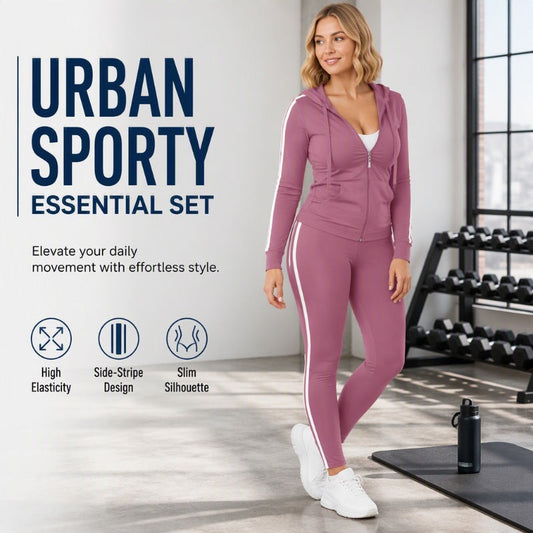 Sporty Everyday Comfort | Women's Striped Zip-Up Hoodie & Pants 2-Piece Set