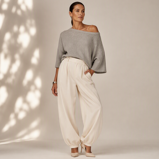 Effortless Comfort | Women's Off-Shoulder Knit Top & Casual Pants 2-Piece Set