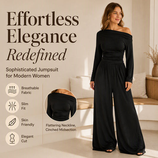One-Piece Elegance | Women's Off-Shoulder Wide-Leg Jumpsuit
