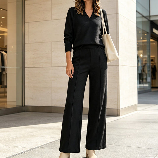 One Set, More Ways to Wear | Women's V-Neck Top & Wide-Leg Pants 2-Piece Set