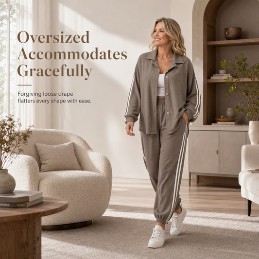 One Set, More Ways to Wear | Women's Oversized Shirt & Side-Stripe Jogger Pants Set