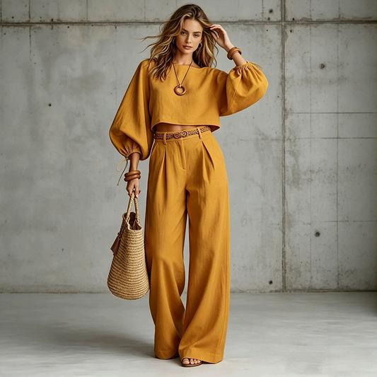 One Set, More Ways to Wear | Women's Crop Top & Wide-Leg Pants 2-Piece Set