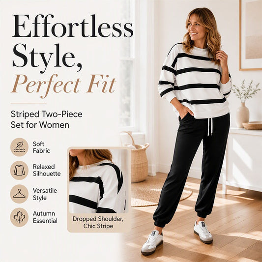 Sporty Stripes, Effortless Matching Style | Women's 2-Piece Jogger Set