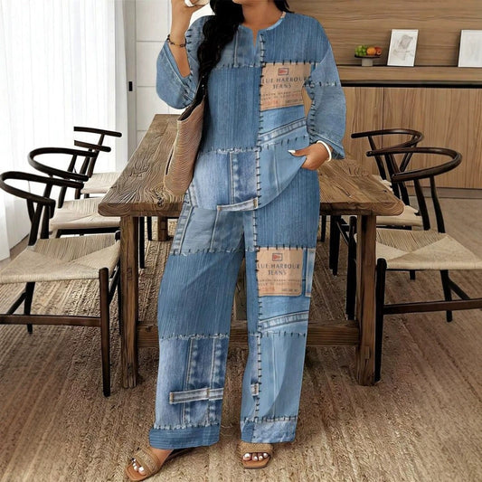 Denim Look, Lighter Feel | Women's Patchwork Wide-Leg 2-Piece Set