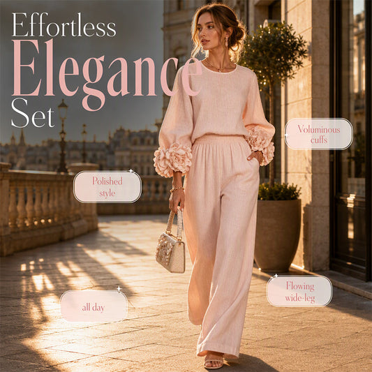 Statement Floral Cuffs, Elegant Wide-Leg Style | Women's 2-Piece Set